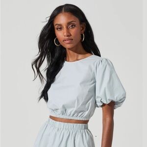 Light Blue Puff Sleeve Crop Top